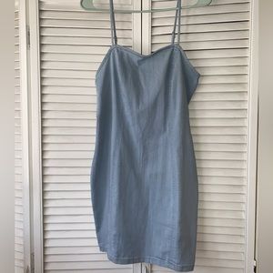 Light Denim Mini Dress. Adjustable Straps